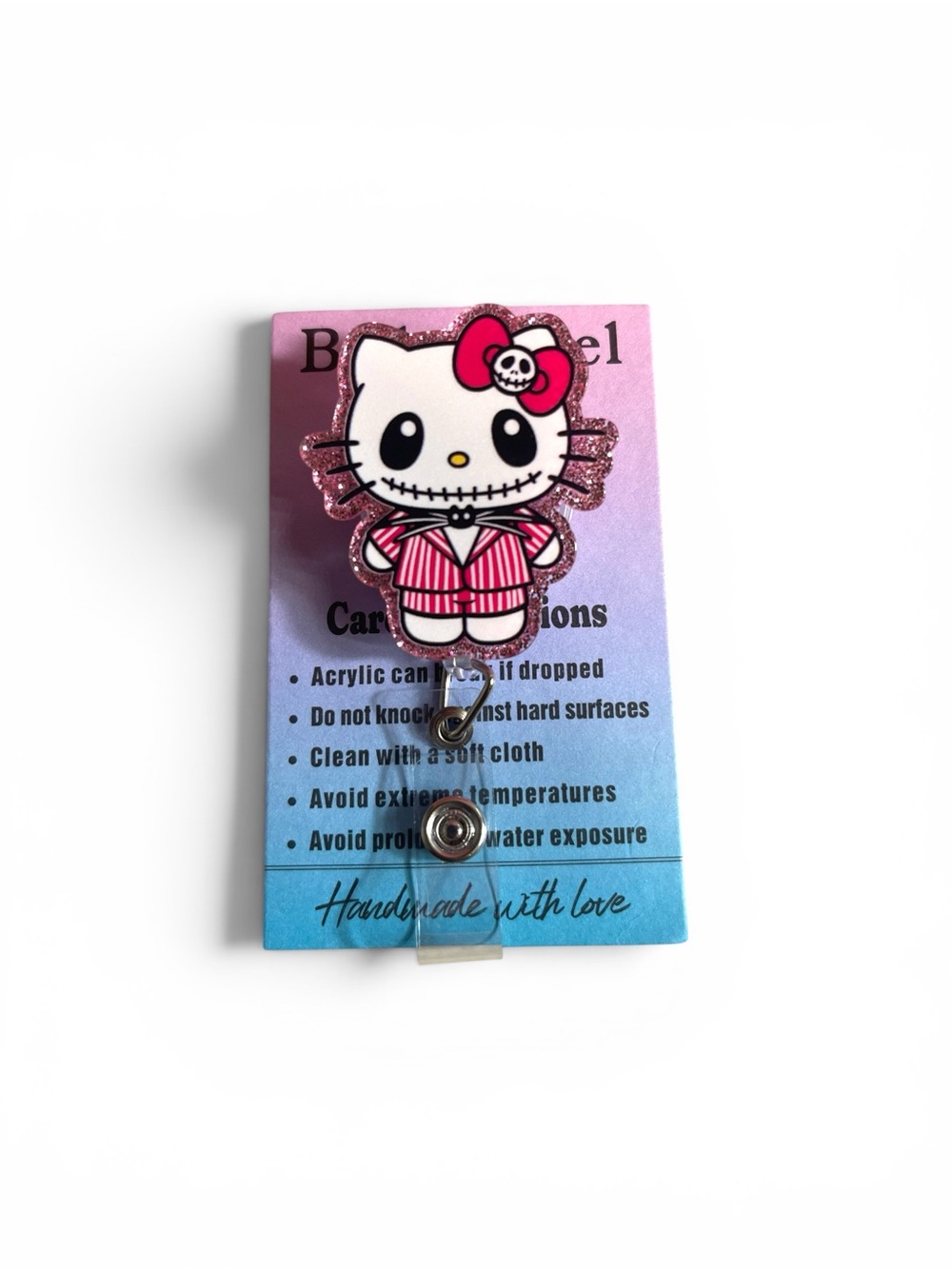 Hello Kitty Pink White Glitter Badge Reel